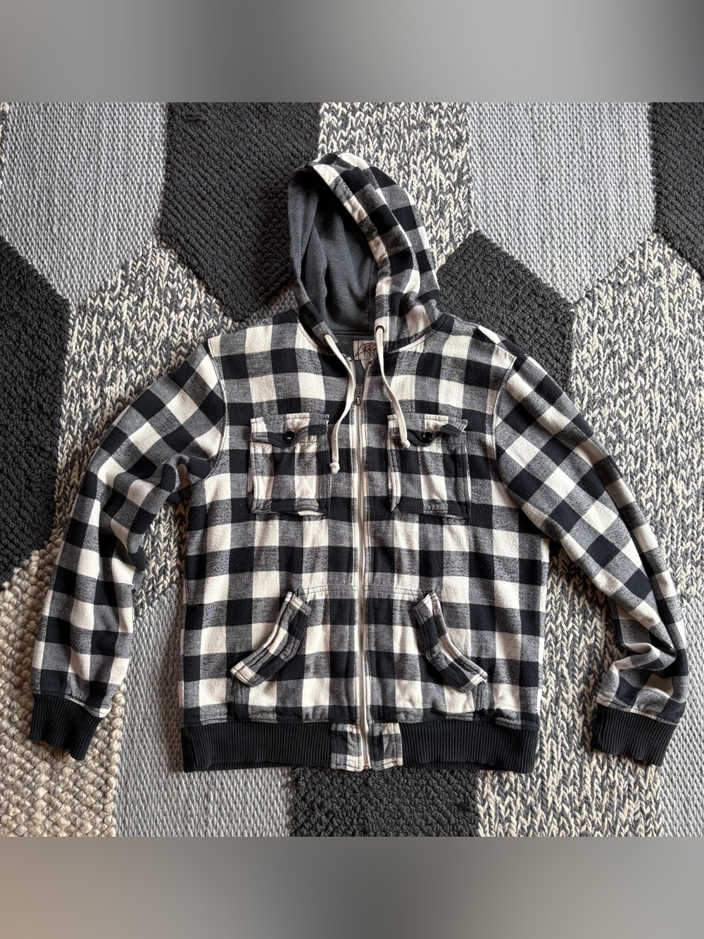 Kirra Black and White Plaid Hooded Jacket